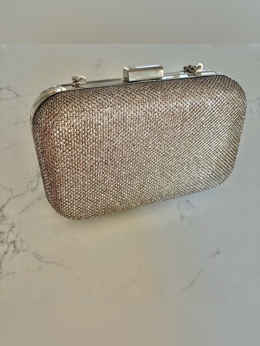 EUC Jessica McClintock Champagne Crystal Mesh Evening Clutch